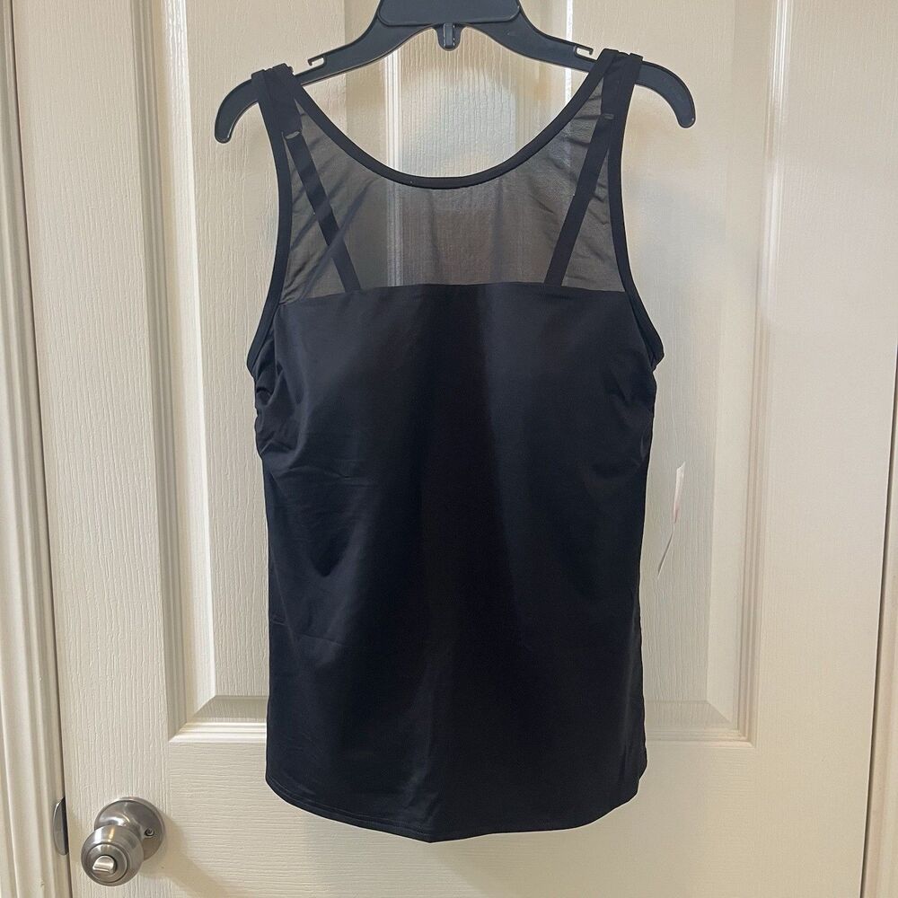Lands' End Black Chlorine Resistant Mesh Tankini Swimsuit Top Women's 10L NEW